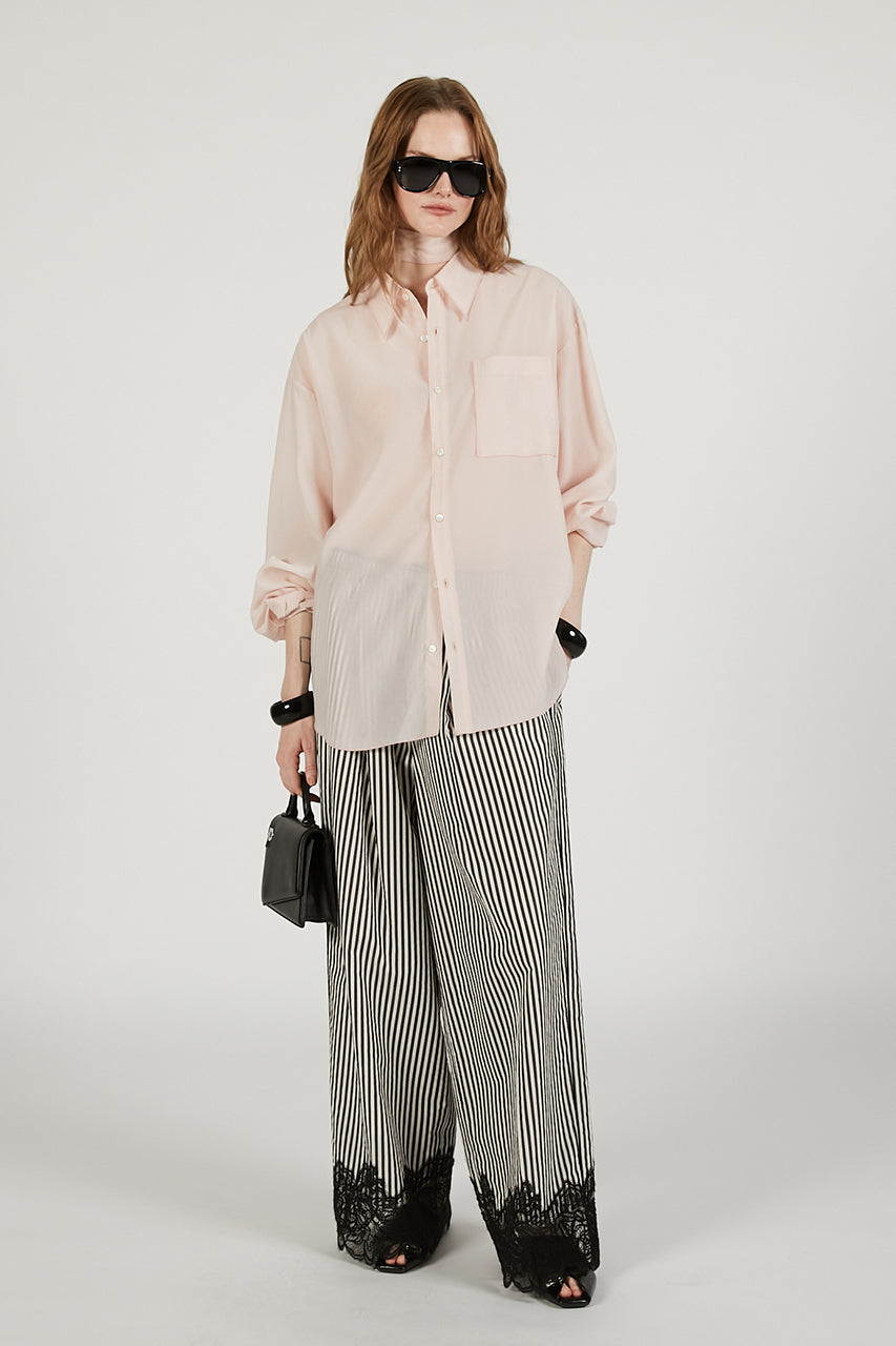 Contrast Trim Sheer Shirt - 2026 SPRING