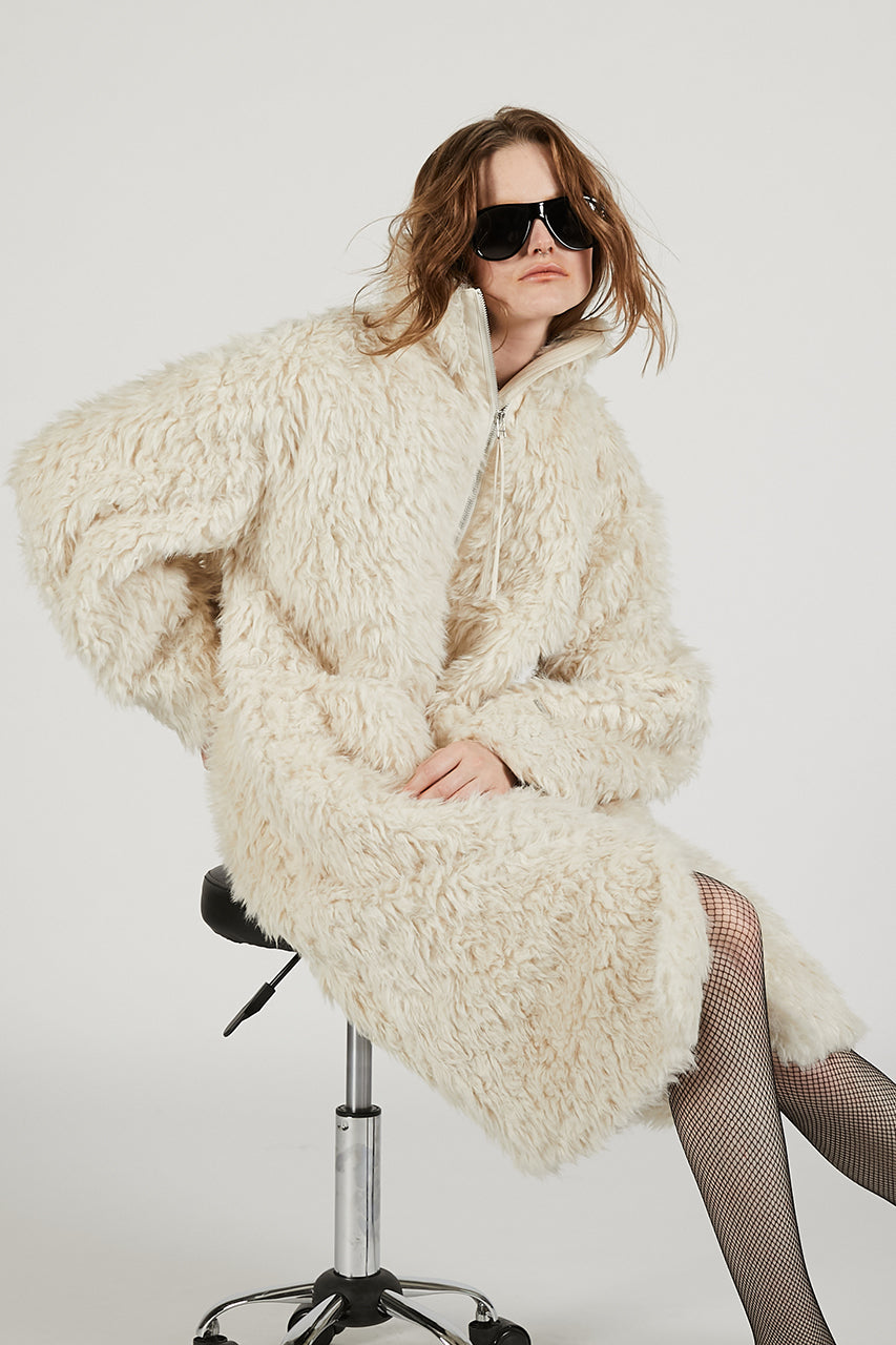 Synthetic Fur Long Coat - SALE