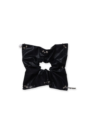 Faux Leather Piercing Detail Scrunchie