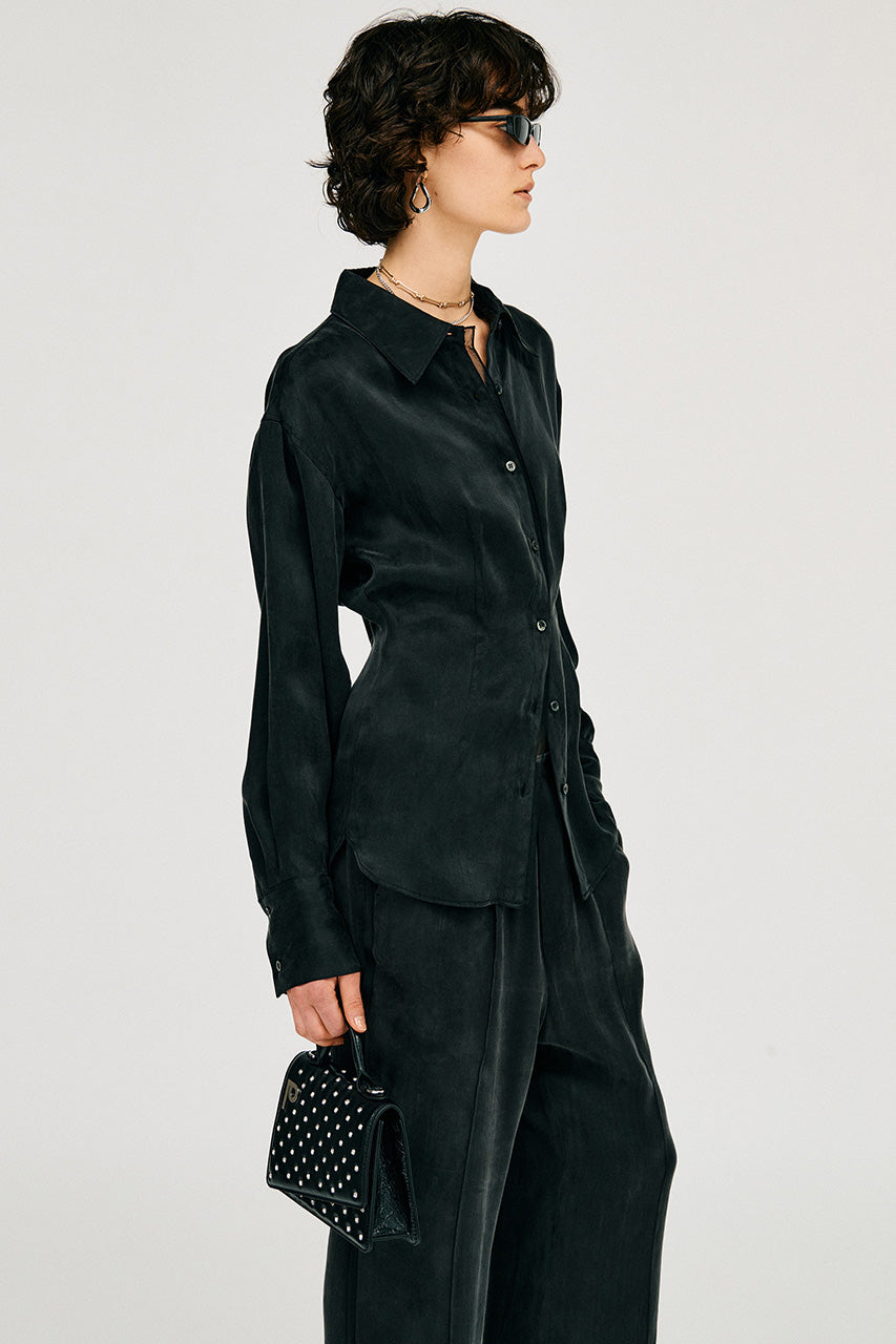 Satin Cinched Waist Shirt - 26SUMMER