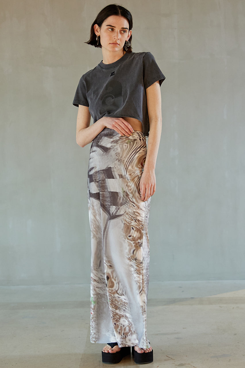 【SALE】Distorted Sequin Silk Ankle Skirt