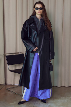 [SALE]Synthetic Leather Trench Coat