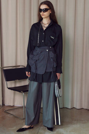 【SALE】Synthetic Leather Side Line Track Pants