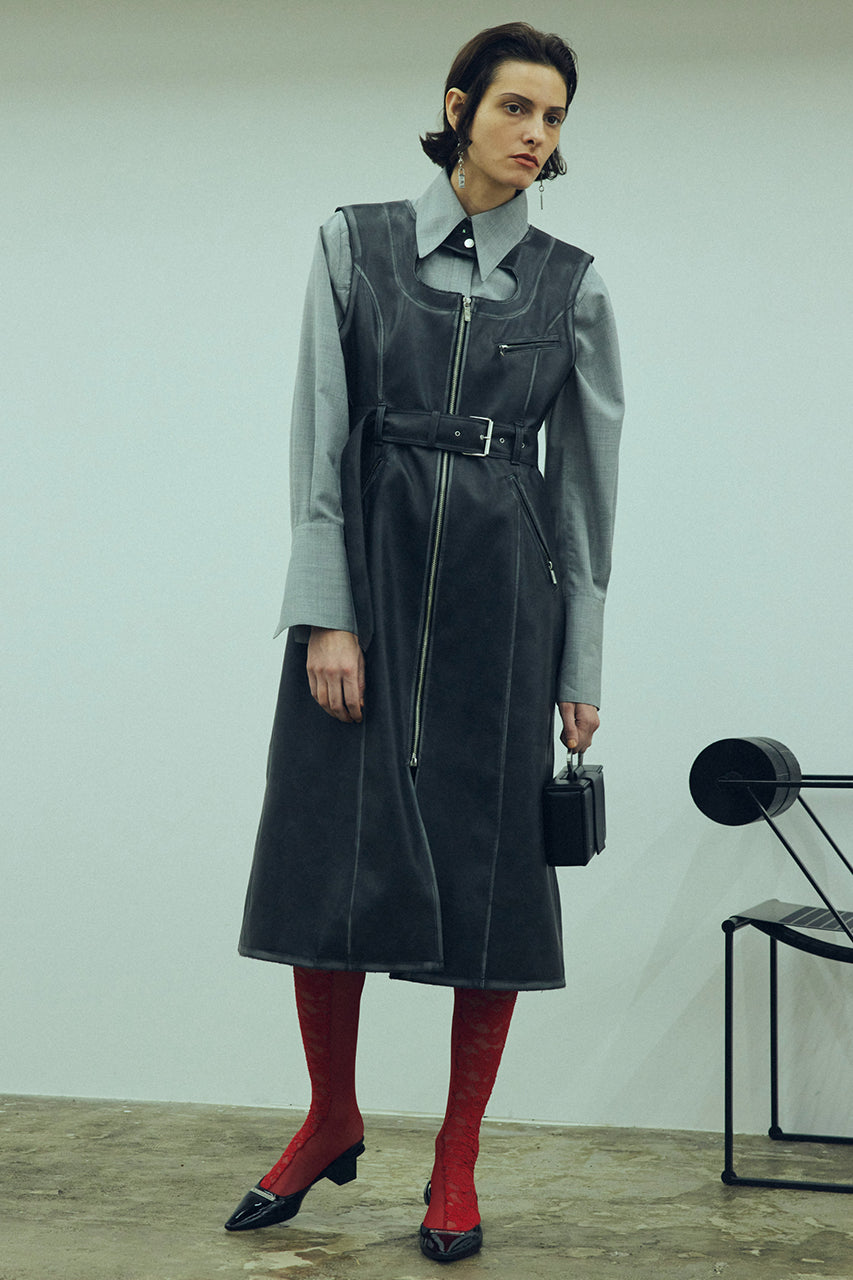【23AUTUMN先行予約商品】Cut-out Eco Leather Dress