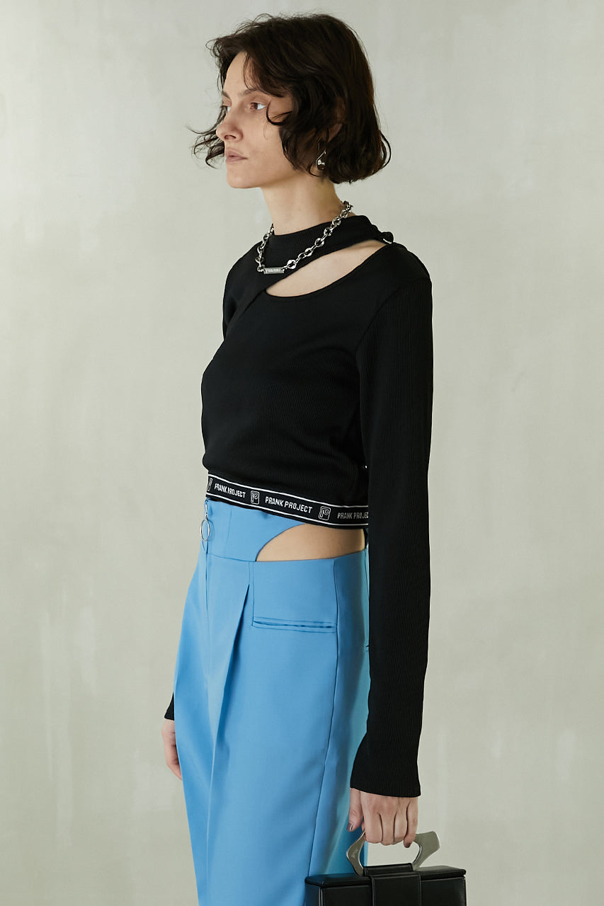 【SALE】Cut-out Cropped Rib TEE