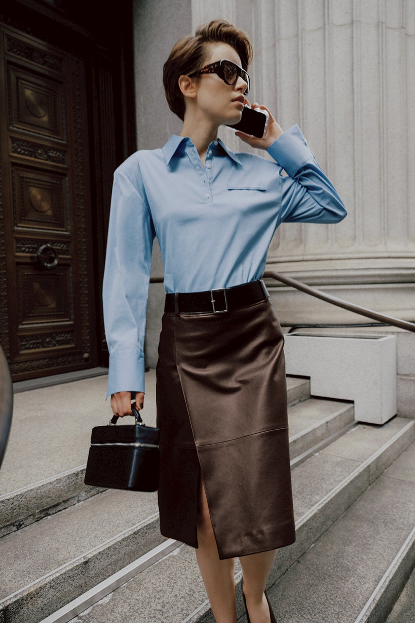 【AYUMI HAMAMOTO COLLABORATION】Shoulder Pad High-Stretch Broadcloth Shirt - PRE ORDER