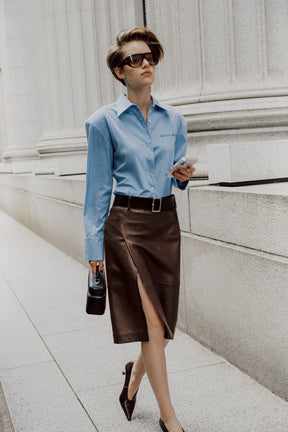 【AYUMI HAMAMOTO COLLABORATION】Sheepskin Leather Slit Skirt - PRE ORDER