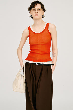 Sheer Rib Frill Hem Knit Tank - 26SUMMER
