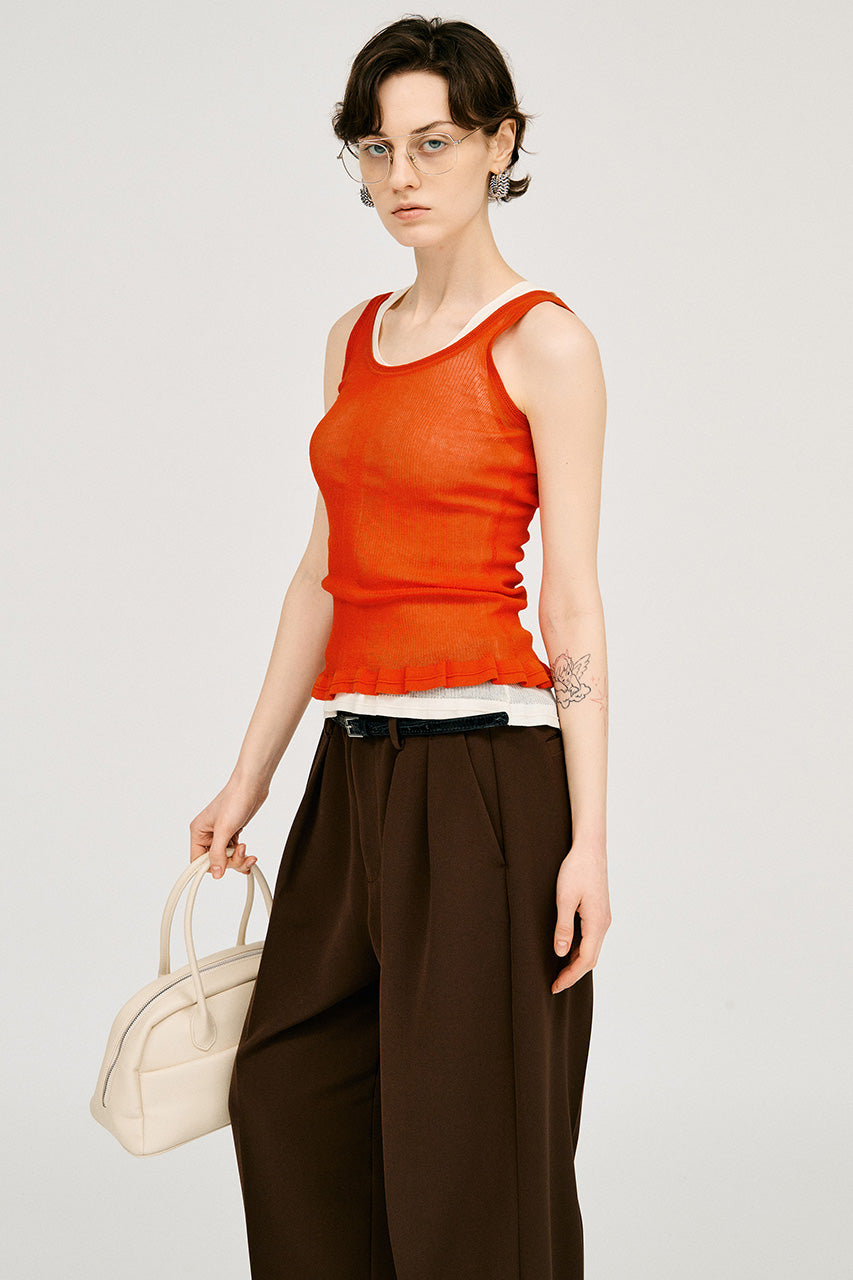Sheer Rib Frill Hem Knit Tank - 26SUMMER