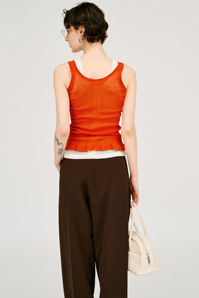 Sheer Rib Frill Hem Knit Tank - 26SUMMER