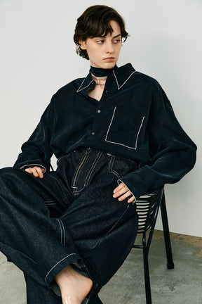 Contrast Trim Sheer Shirt - 2026 SPRING