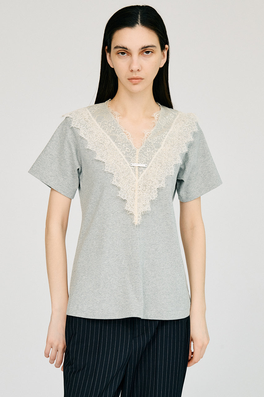 V-Neck Lace T-Shirt - 26SUMMER 2nd