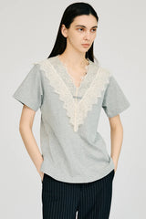 V-Neck Lace T-Shirt - 26SUMMER 2nd