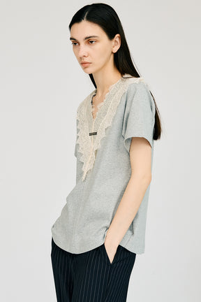 V-Neck Lace T-Shirt - 26SUMMER 2nd