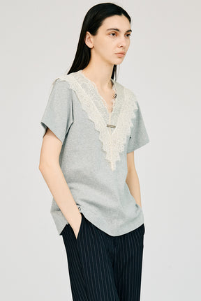 V-Neck Lace T-Shirt - 26SUMMER 2nd
