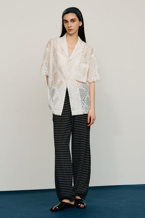 Cross-Lace Open-Neck Shirt - 26SUMMER 2nd