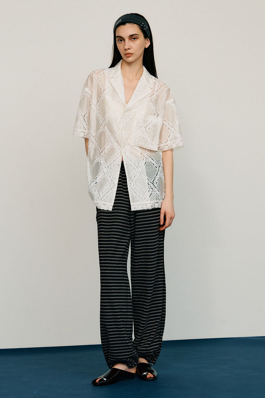 Cross-Lace Open-Neck Shirt - 26SUMMER 2nd