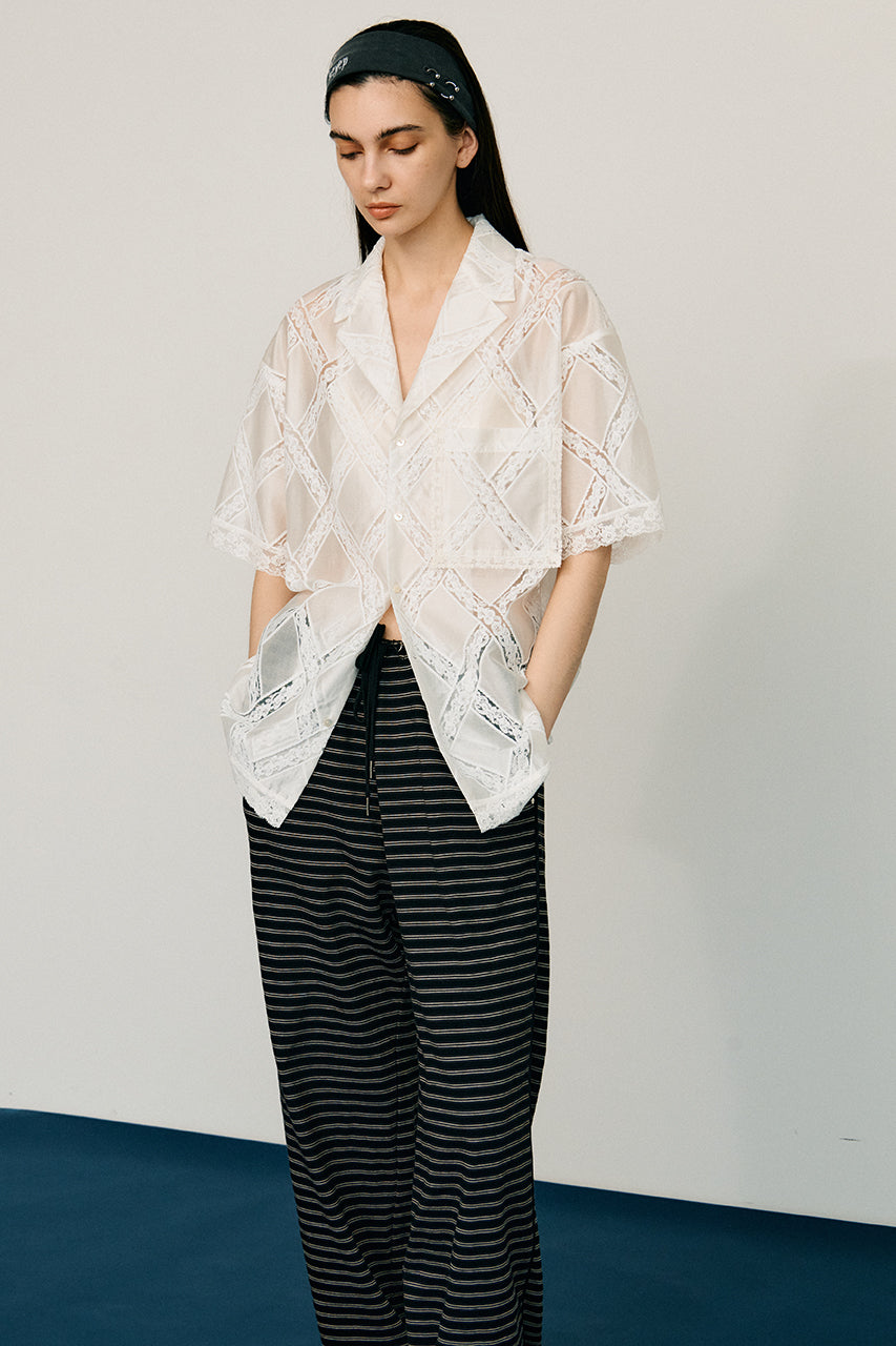 Cross-Lace Open-Neck Shirt - 26SUMMER 2nd