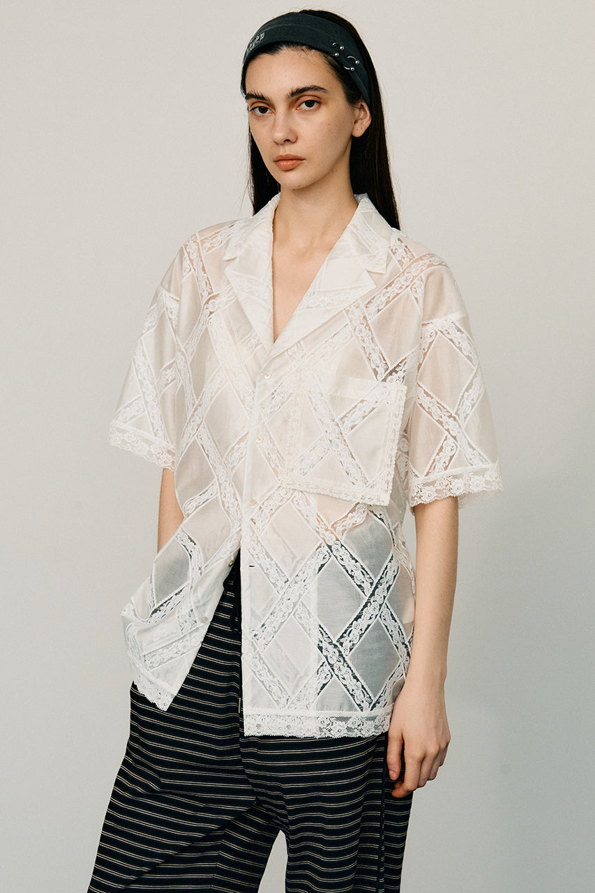 Cross-Lace Open-Neck Shirt - 26SUMMER 2nd
