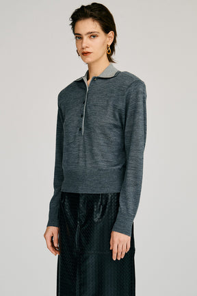 Double Collar Wool Polo Shirt - 2026AUTUMN