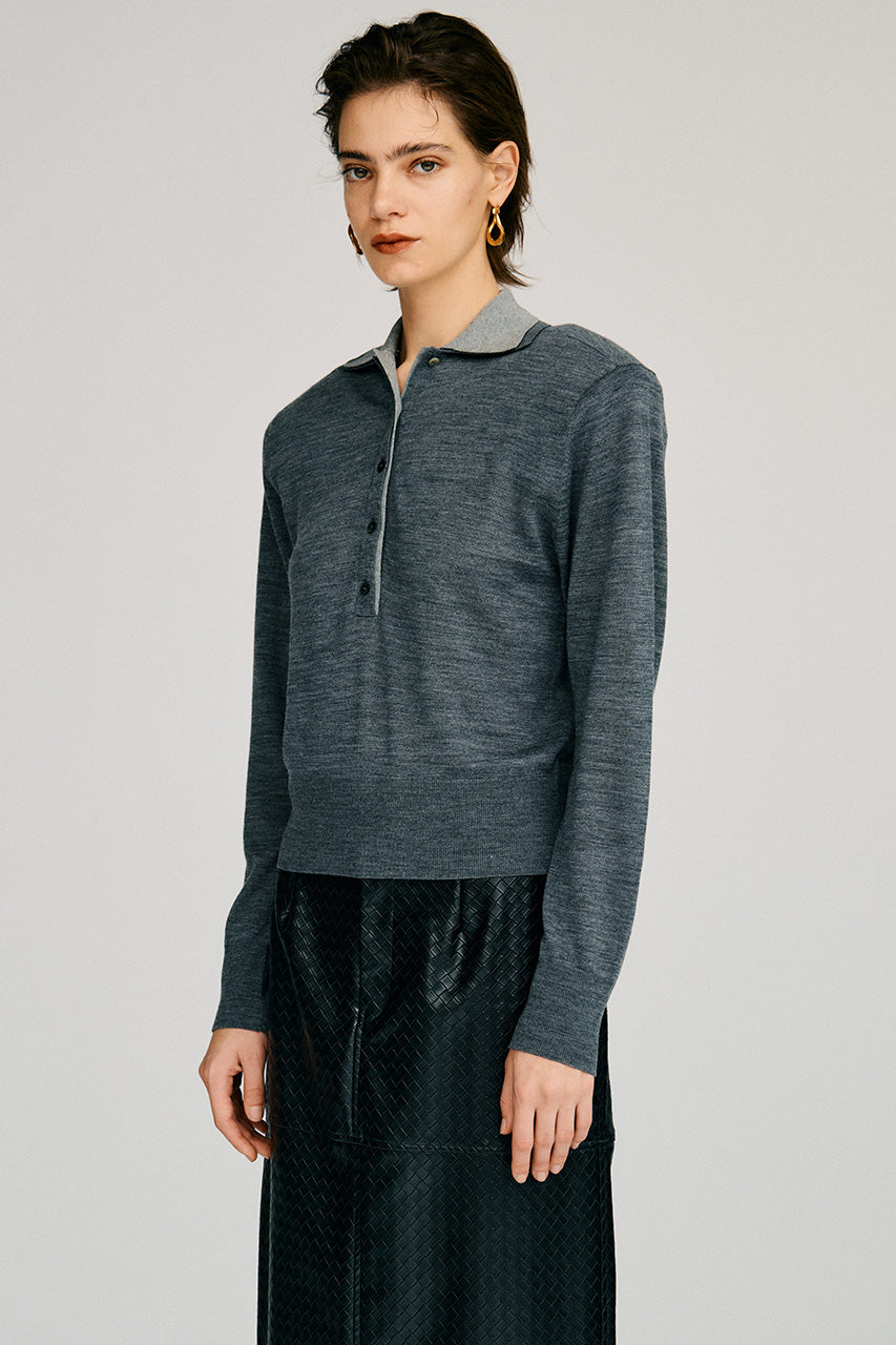 Double Collar Wool Polo Shirt - 2026AUTUMN