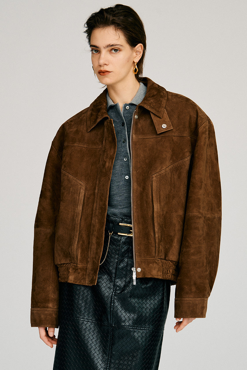 Tuck Pocket High-Neck Suede Blouson - 2026AUTUMN