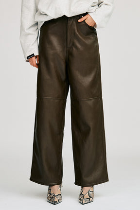 Synthetic Leather Straight Pants - 2026AUTUMN
