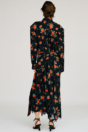 Asymmetrical Pleated Rose Dress - 2026AUTUMN