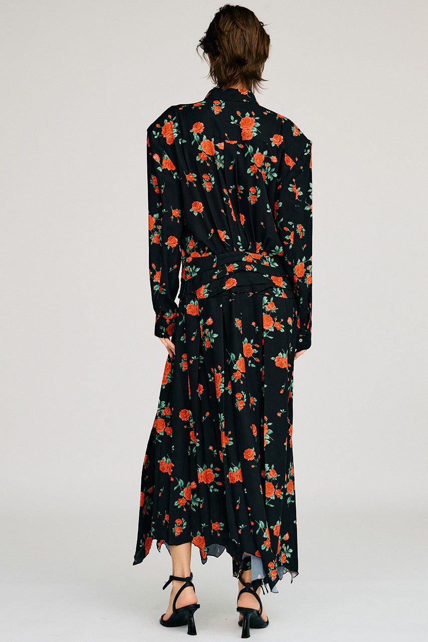 Asymmetrical Pleated Rose Dress - 2026AUTUMN