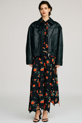 Asymmetrical Pleated Rose Dress - 2026AUTUMN