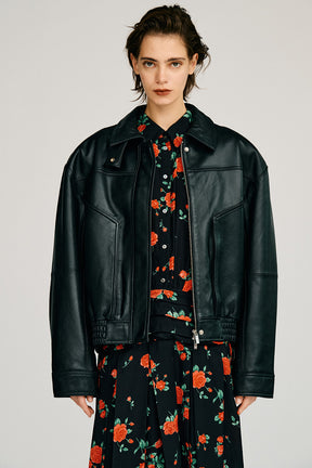 Tuck Pocket High-Neck Leather Blouson - 2026AUTUMN