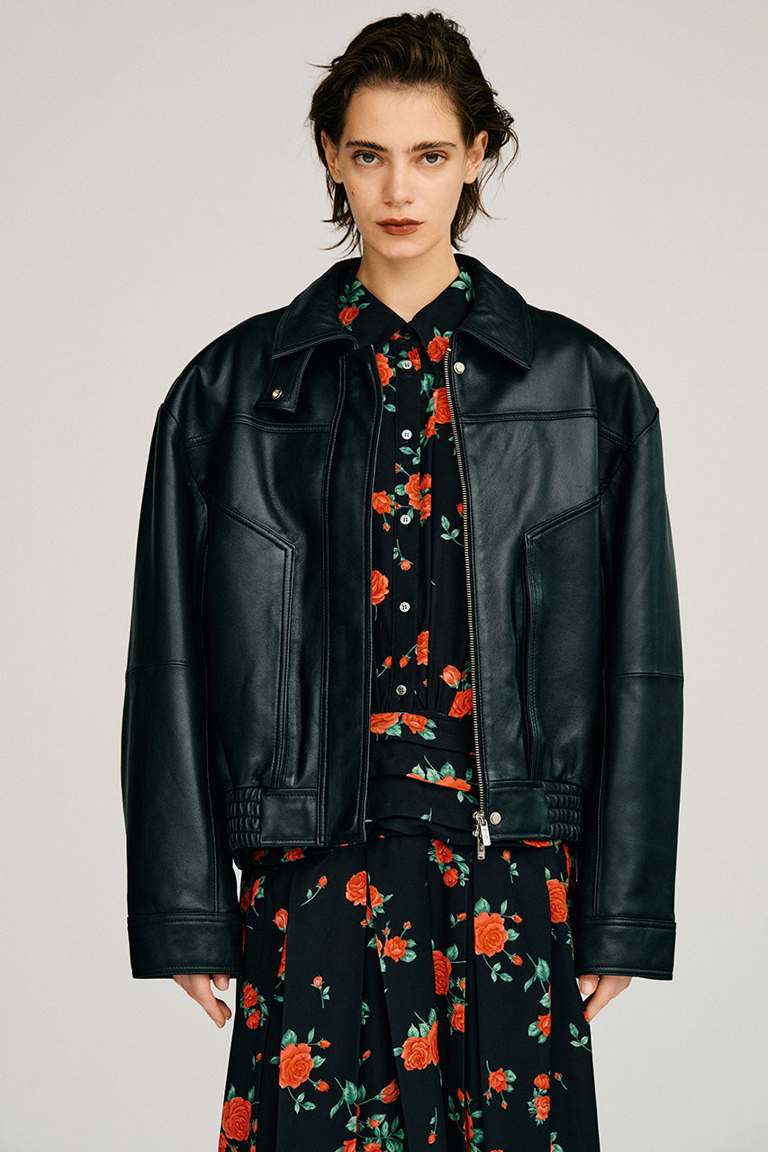 Tuck Pocket High-Neck Leather Blouson - 2026AUTUMN
