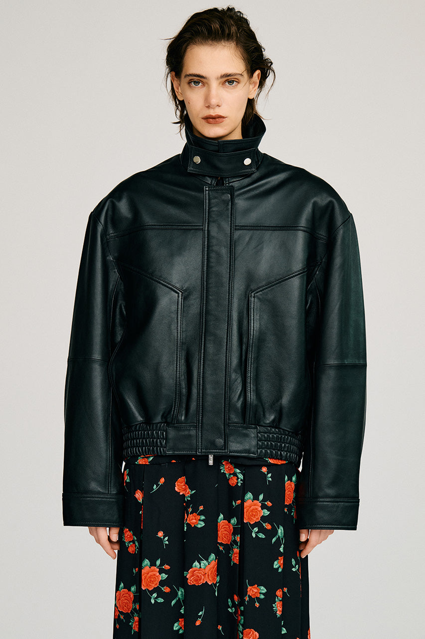 Tuck Pocket High-Neck Leather Blouson - 2026AUTUMN