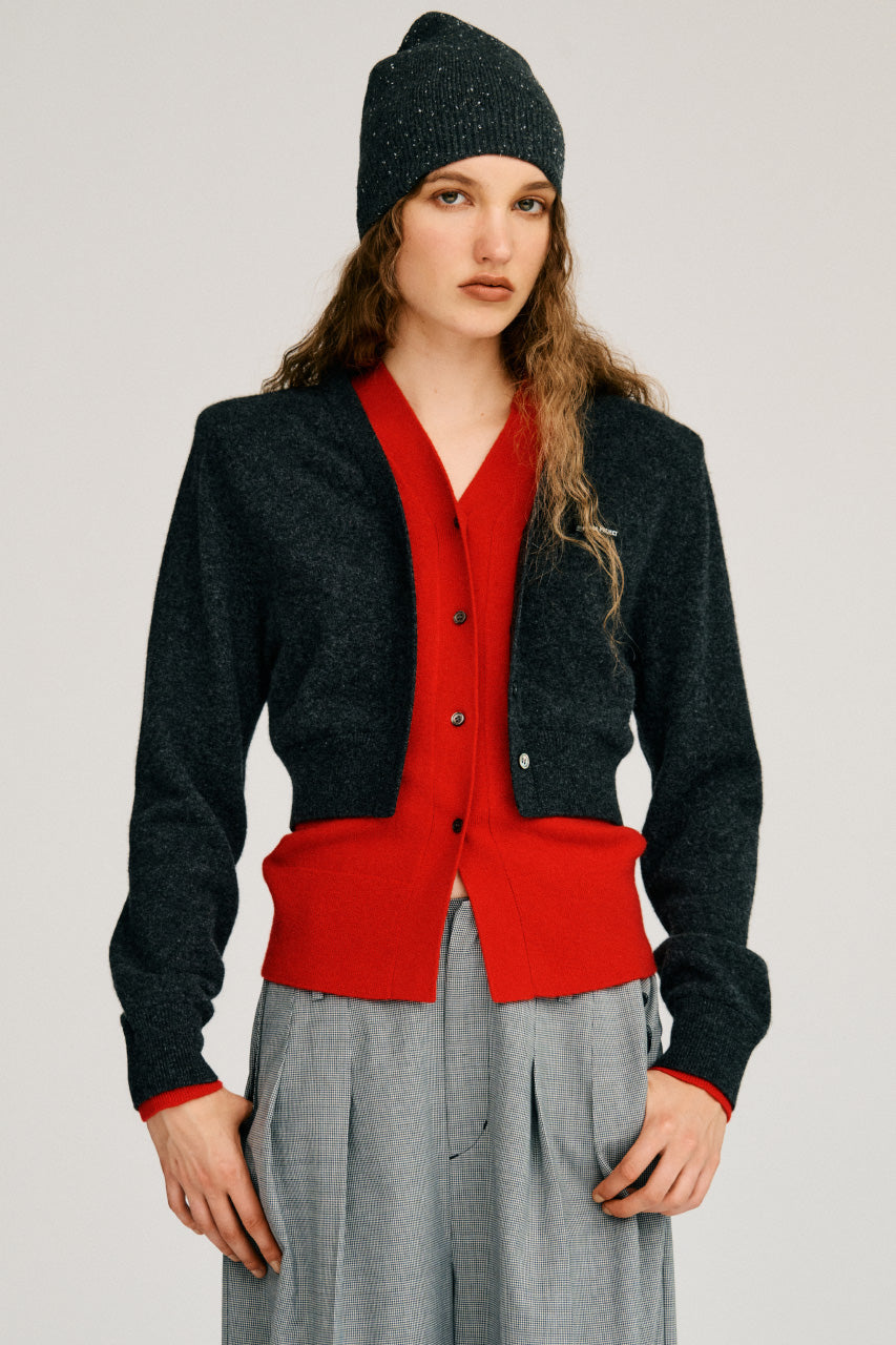Yak Blend V-Neck Layered Knit Cardigan - 2026AUTUMN