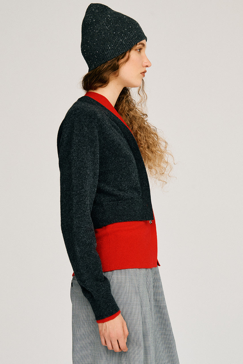 Yak Blend V-Neck Layered Knit Cardigan - 2026AUTUMN