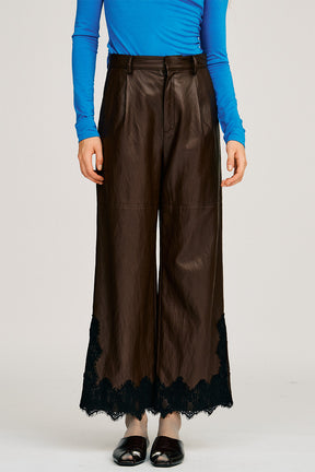 Vegan Leather Slit Lace Pants - 2026AUTUMN