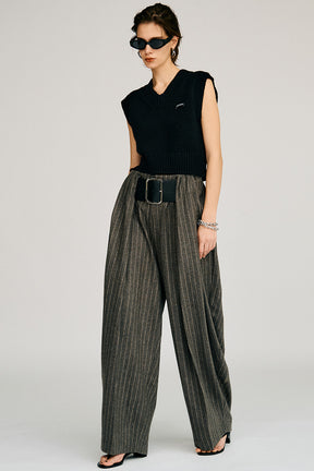 High-Waist Bell Stripe Pants - 2026AUTUMN