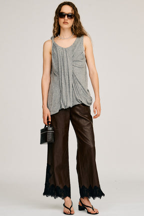 Vegan Leather Slit Lace Pants - 2026AUTUMN