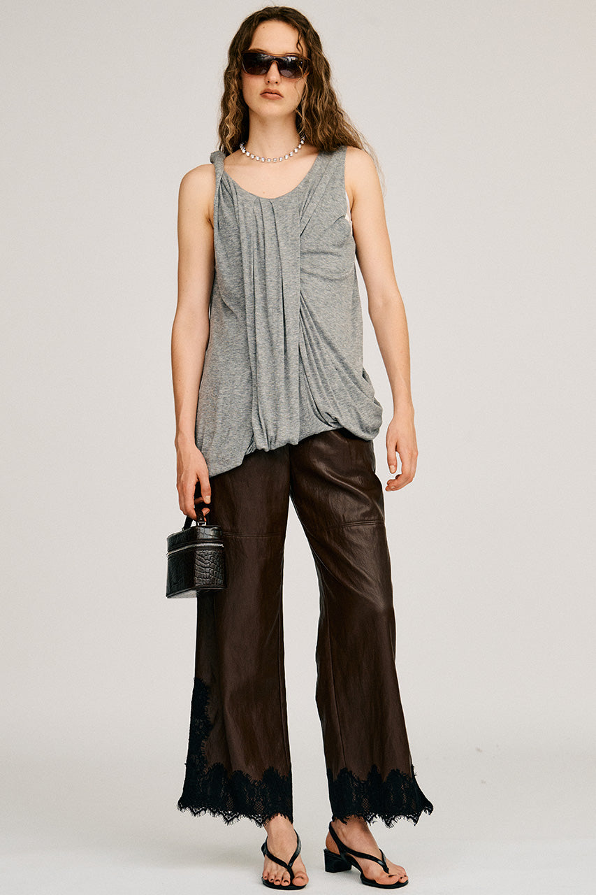 Vegan Leather Slit Lace Pants - 2026AUTUMN