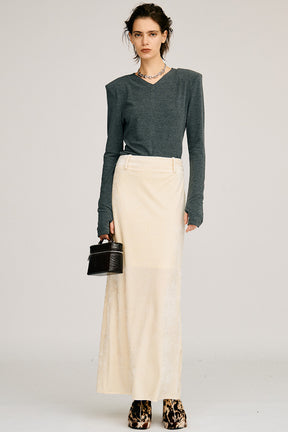 Wool Blend Shoulder Pad V-Neck Top - 2026AUTUMN