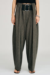 High-Waist Belt Stripe Pants