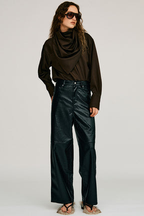 Synthetic Mesh Leather Straight Pants - 2026AUTUMN
