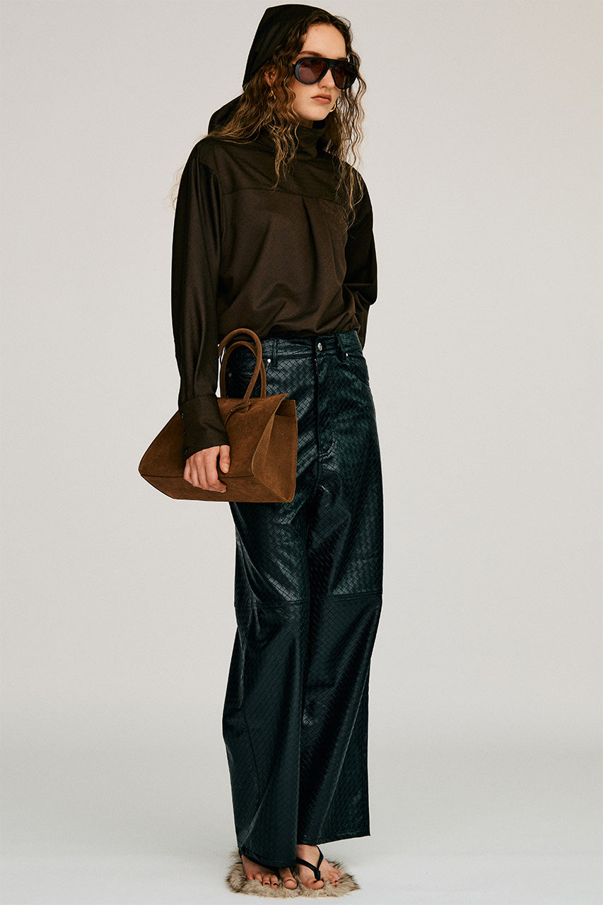 Synthetic Mesh Leather Straight Pants - 2026AUTUMN