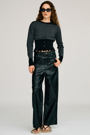 Synthetic Mesh Leather Straight Pants - 2026AUTUMN