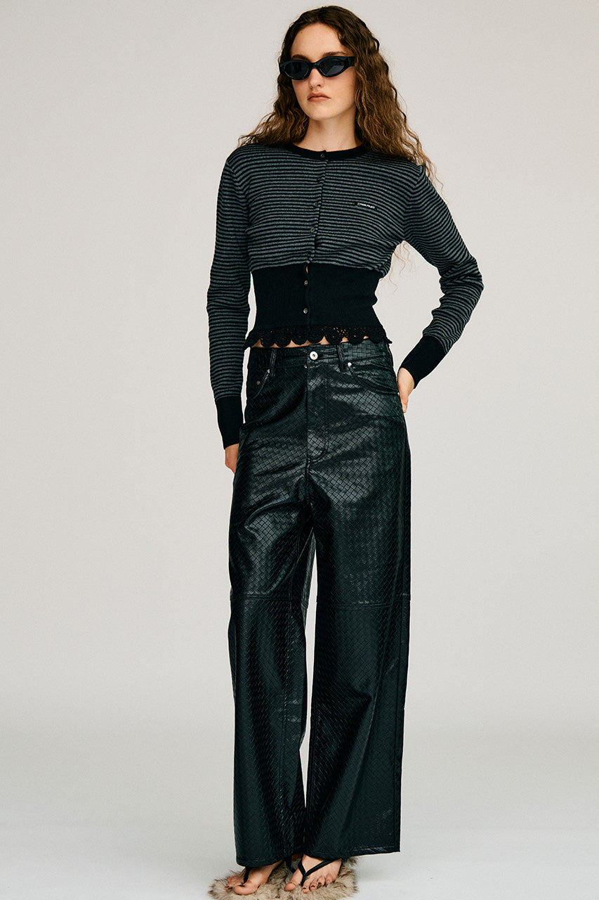 Synthetic Mesh Leather Straight Pants - 2026AUTUMN