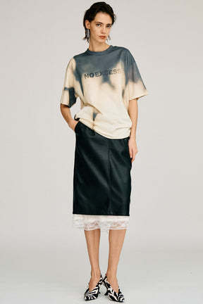 Layered Hem Synthetic Leather Skirt - 2026AUTUMN