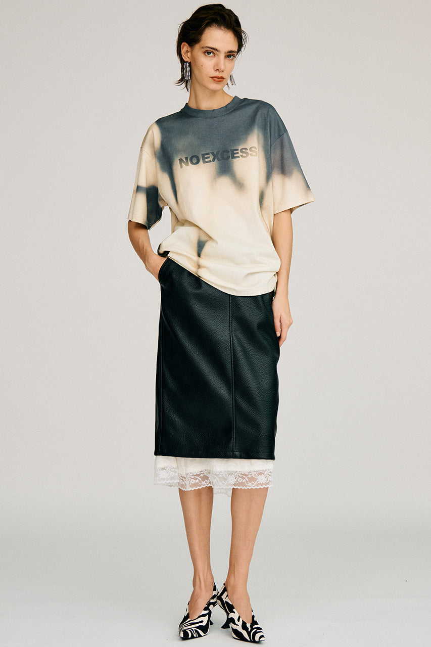 Layered Hem Synthetic Leather Skirt - 2026AUTUMN