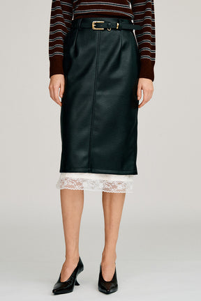 Layered Hem Synthetic Leather Skirt - 2026AUTUMN