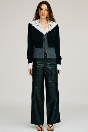 Synthetic Mesh Leather Straight Pants - 2026AUTUMN