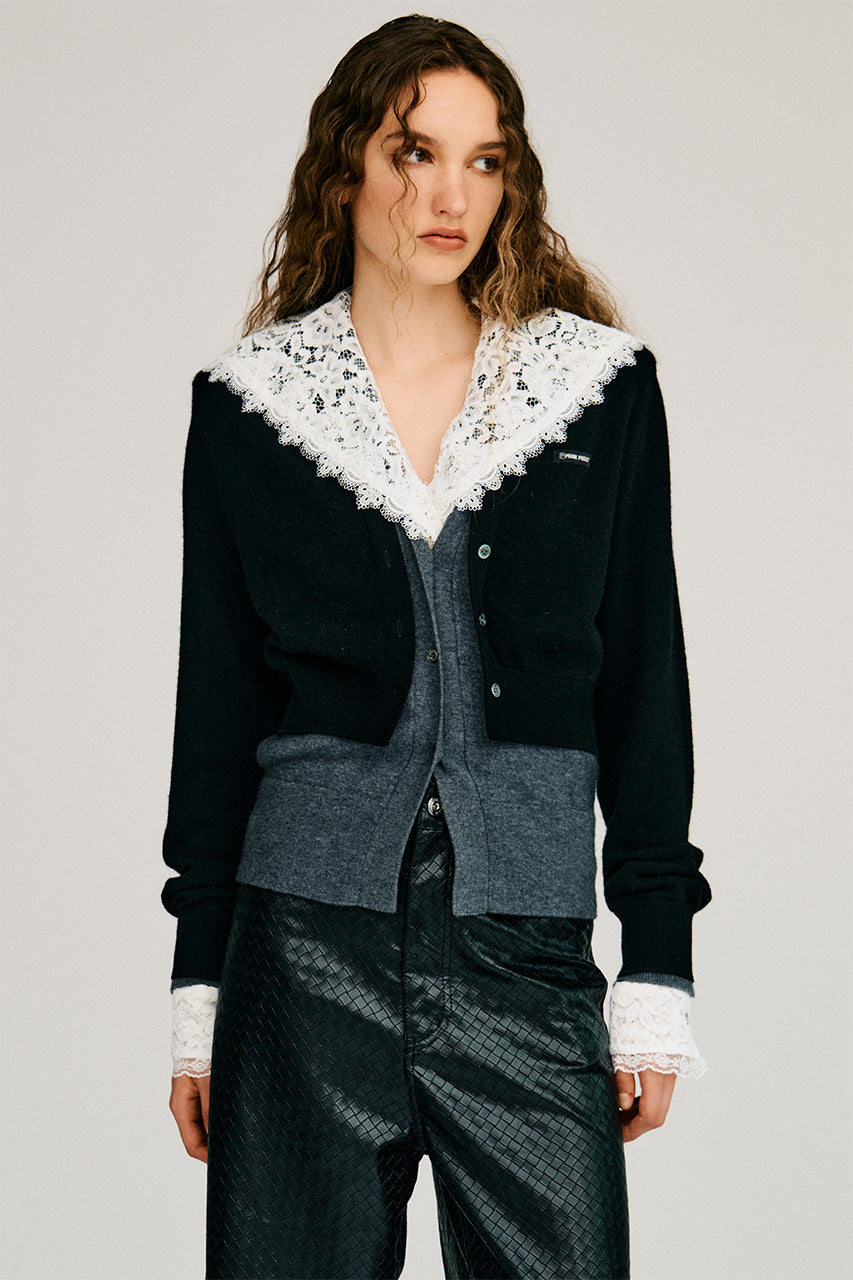 Yak Blend V-Neck Layered Knit Cardigan - 2026AUTUMN